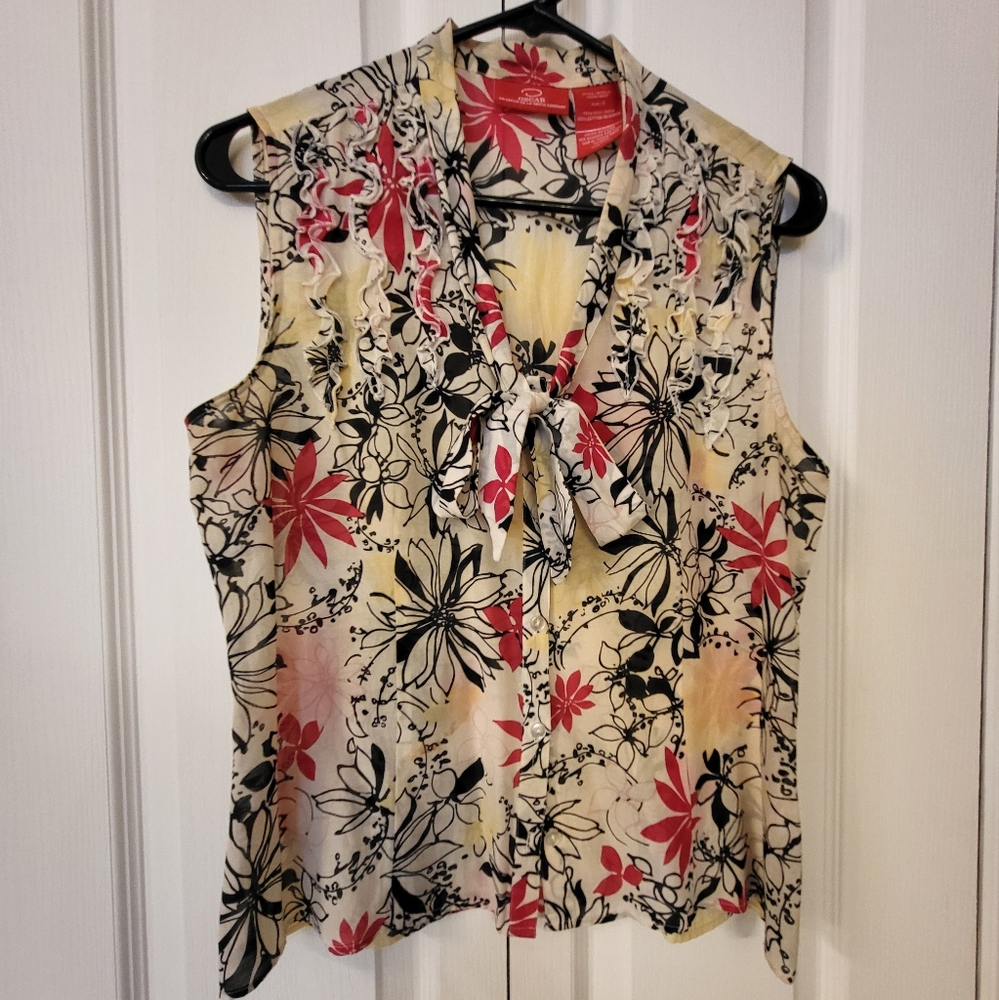 Floral Sleeveless Top - Red, Black, Cream By Oscar De La Renta